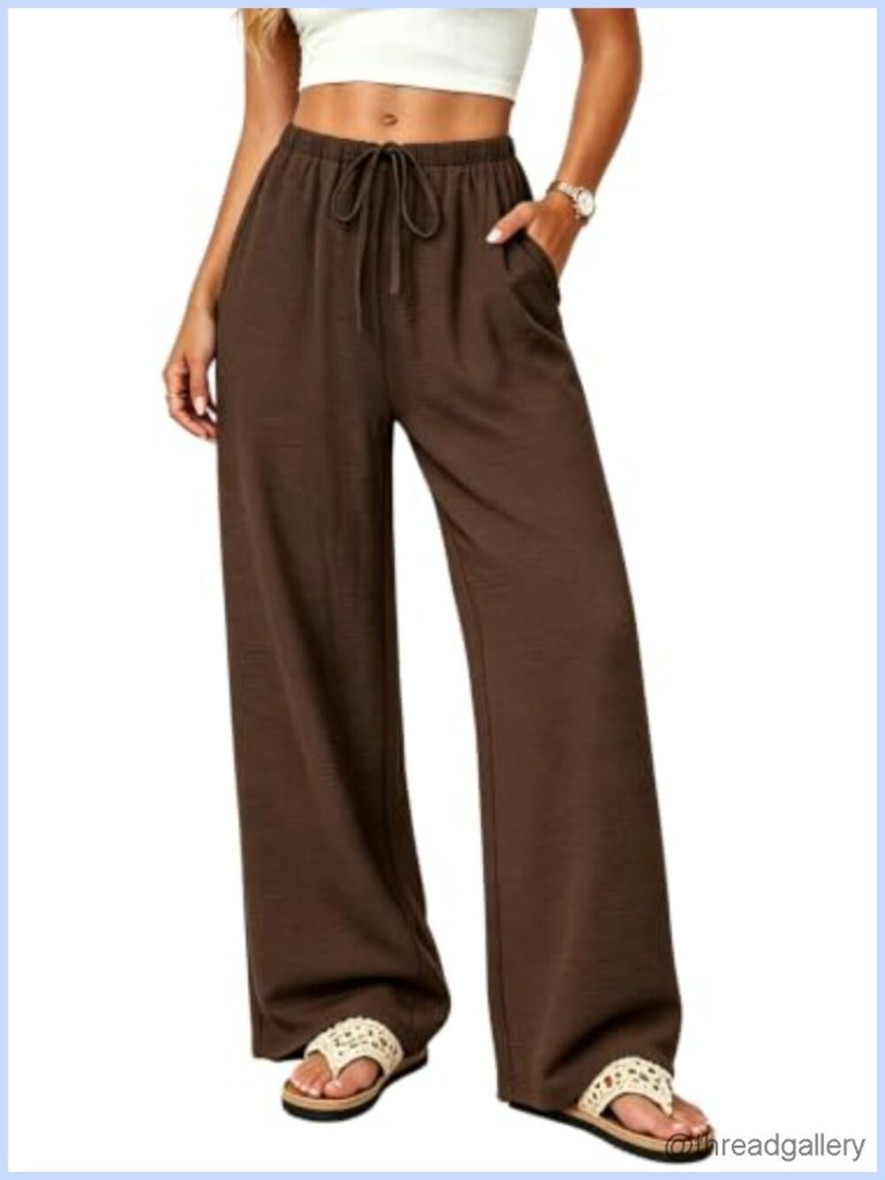 LOUECHY Wide Leg Palazzo Pants Drawstring Elastic Waist Flowy Casual Trousers
